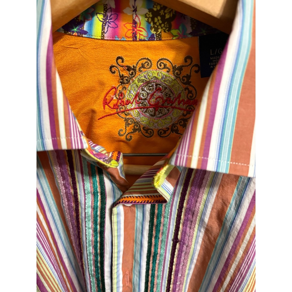 Robert Graham Knowledge Wisdom Truth Stripe Button Shirt Large Multicolor Floral